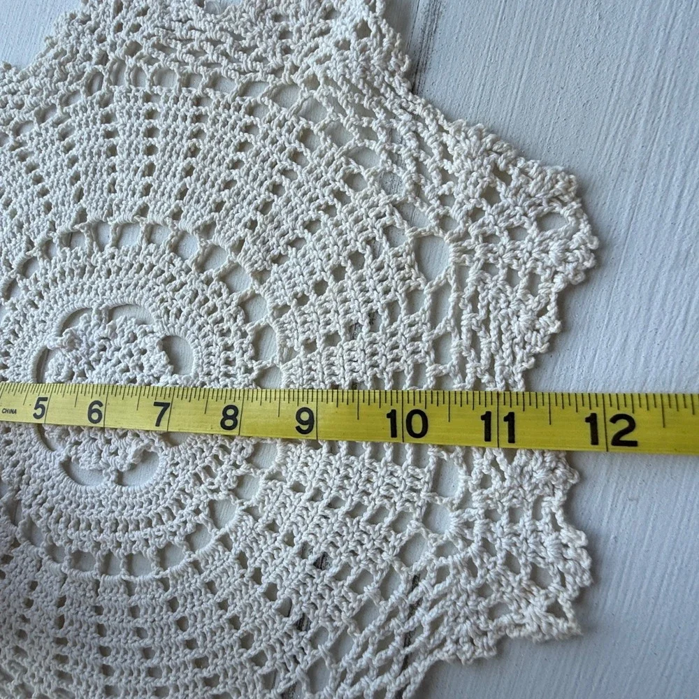 Vintage Handmade Crochet Doily Set White Cream Lace Table Decor 2pc